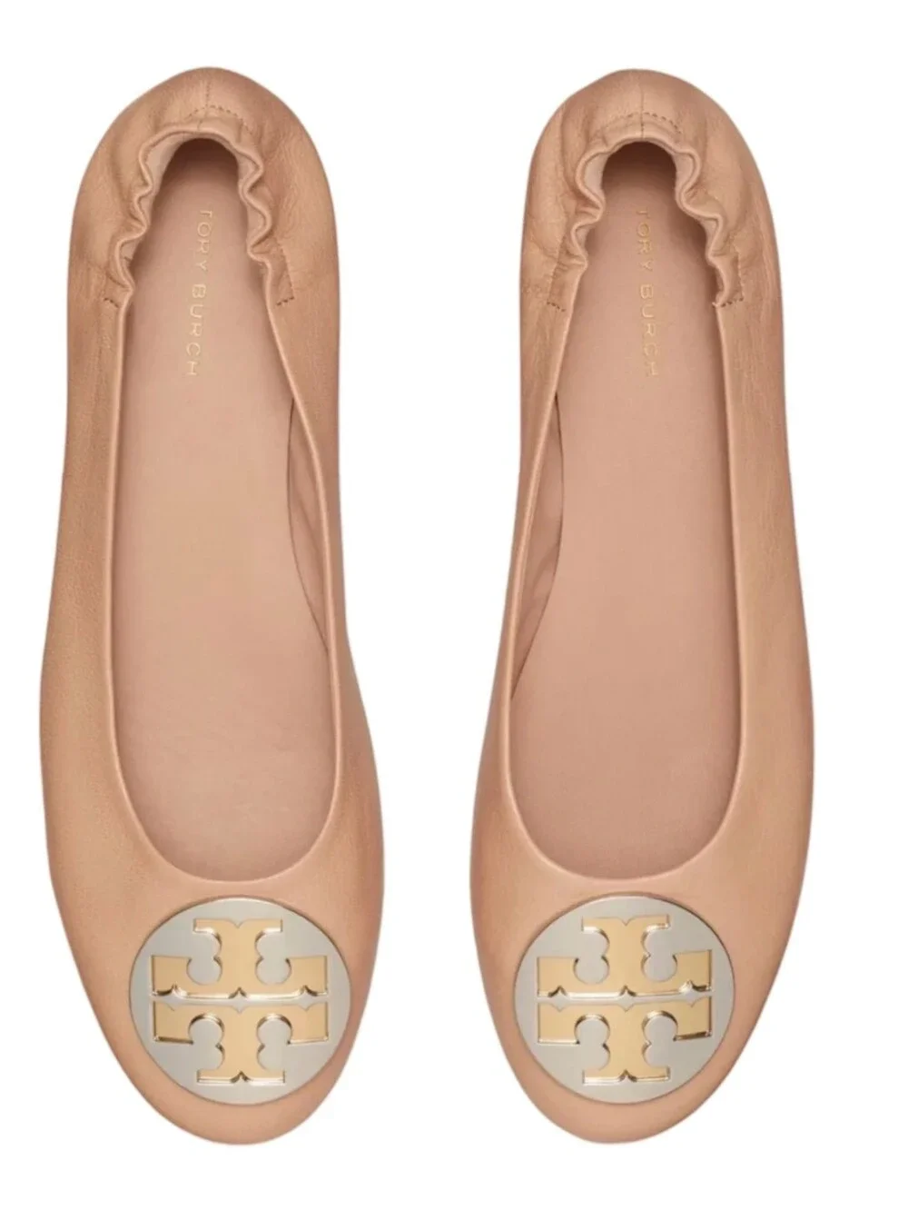 Tory Burch Claire Cap-Toe Ballet Flats in Natural, size 8.5.